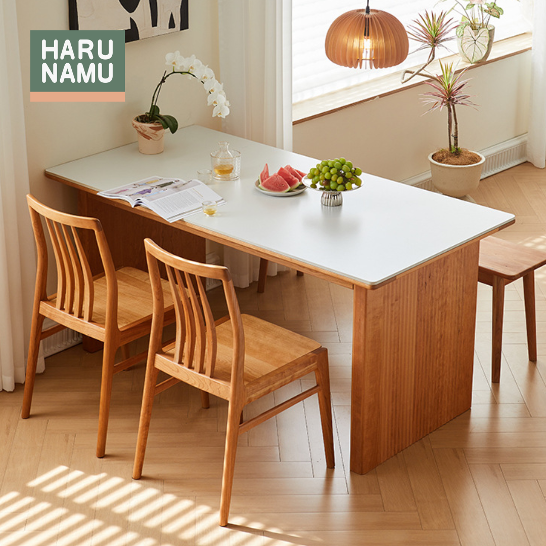 CHIZUE Solid Wood Stone Top Table