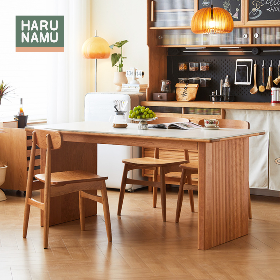 CHIZUE Solid Wood Stone Top Table