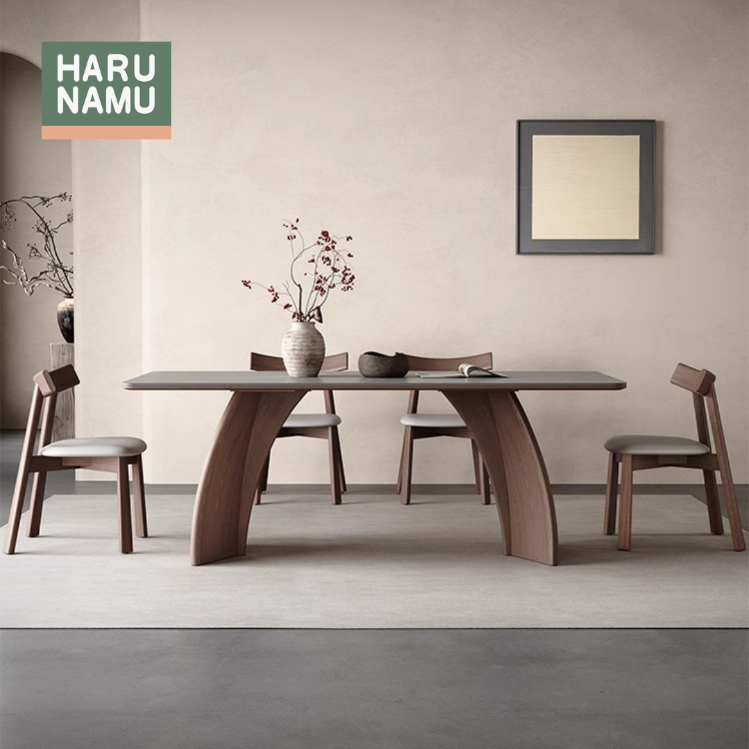 HIROMI Grey Sintered Stone Solid Wood Dining Table