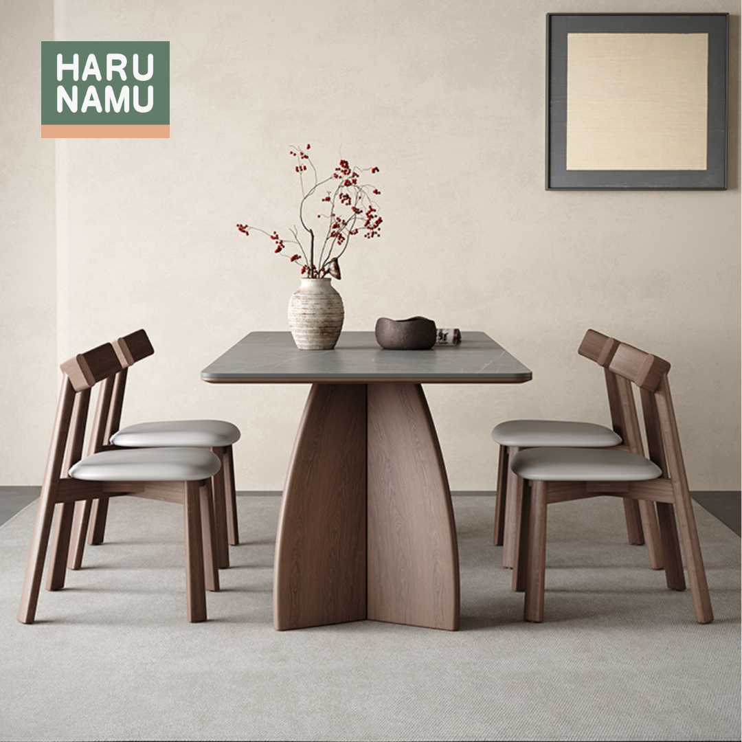 HIROMI Grey Sintered Stone Solid Wood Dining Table