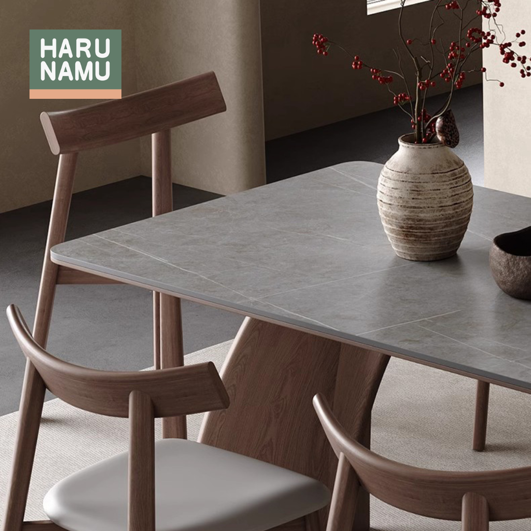 HIROMI Grey Sintered Stone Solid Wood Dining Table