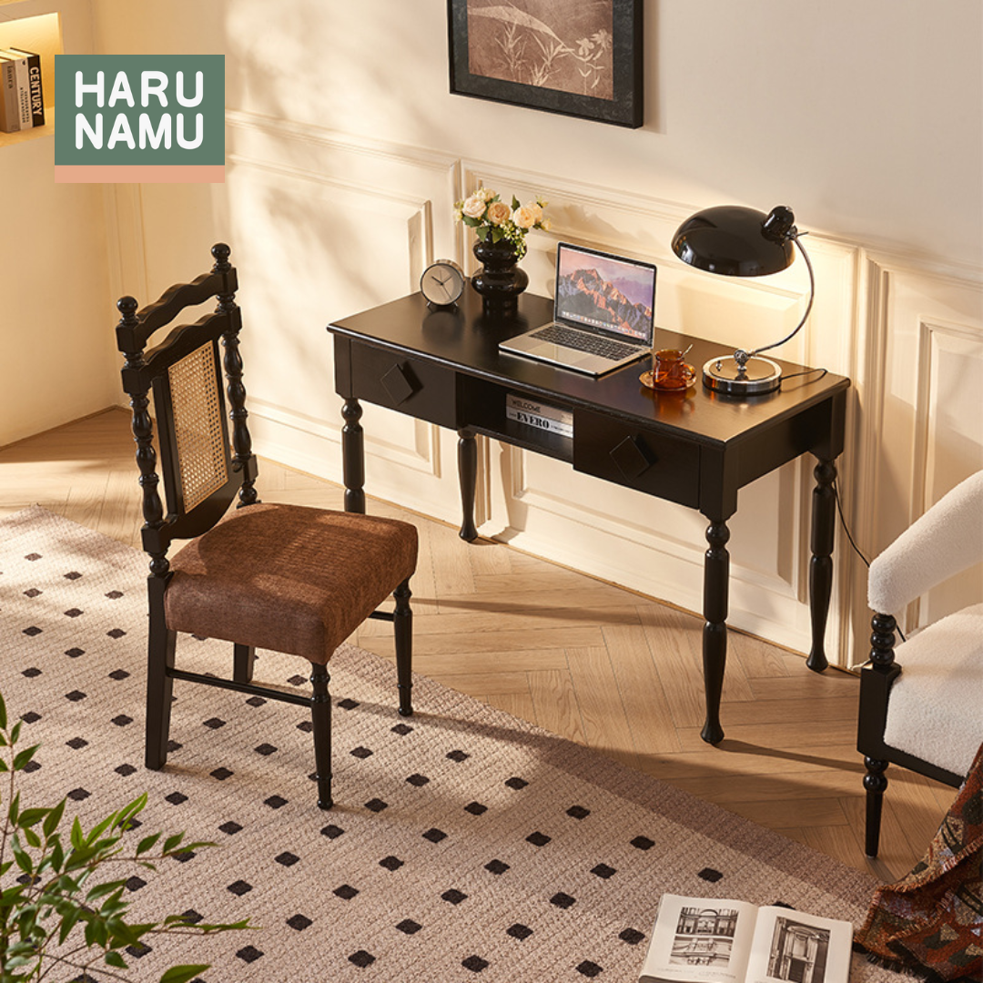 KARIN Ebony Black Solid Wood Study Table