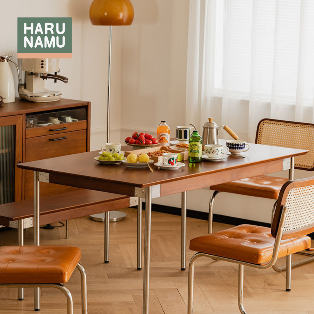 KENZO Solid Wood Stainless Steel Dining Table