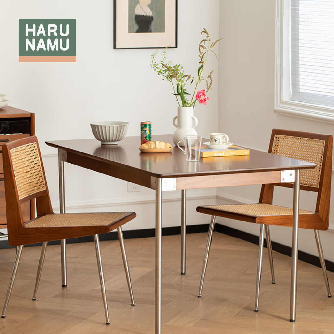 KENZO Solid Wood Stainless Steel Dining Table