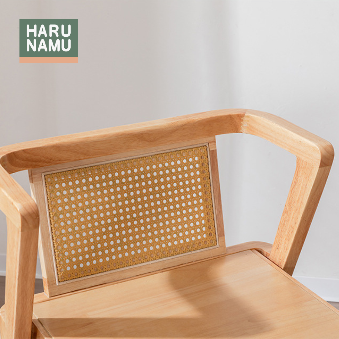 KOHARU Space-saving Solid Wood Rattan Dining Table and Chair Set