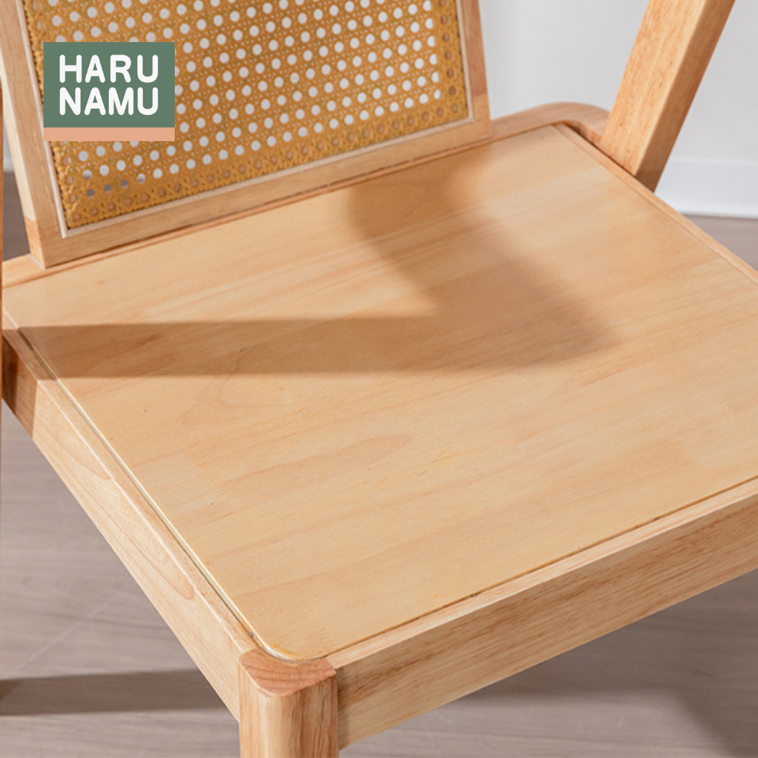 KOHARU Space-saving Solid Wood Rattan Dining Table and Chair Set