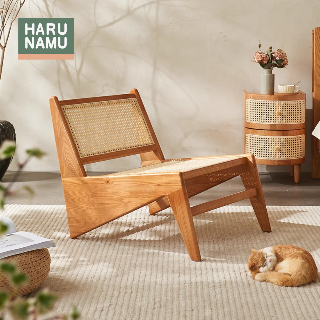 KUTSUROGU Solid Wood Rattan Lounge Chair