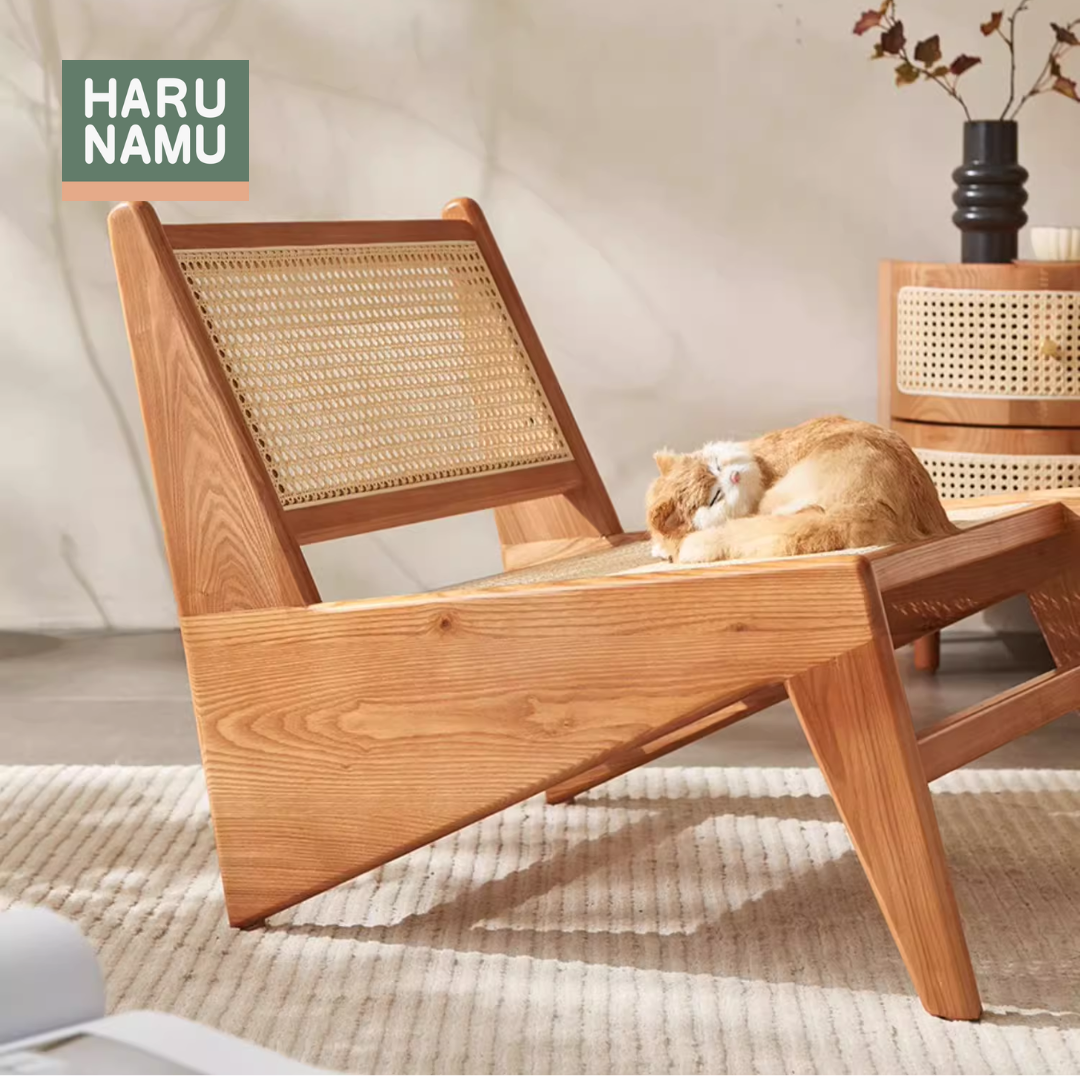 KUTSUROGU Solid Wood Rattan Lounge Chair