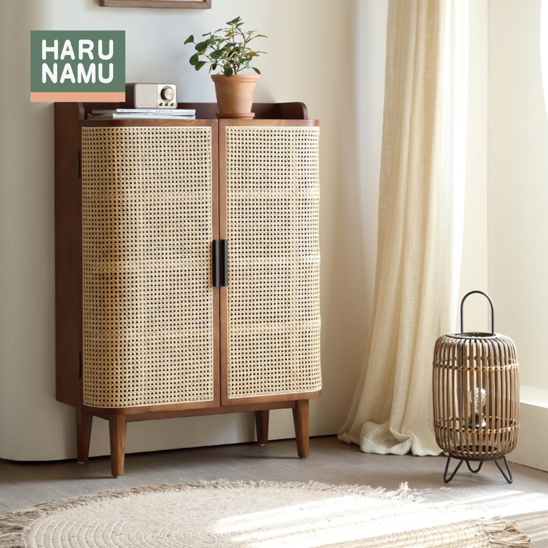 MIHIRO Solid Wood Rattan Shoe Cabinet