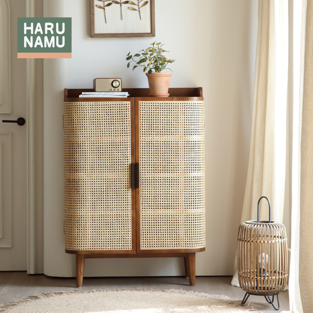 MIHIRO Solid Wood Rattan Shoe Cabinet