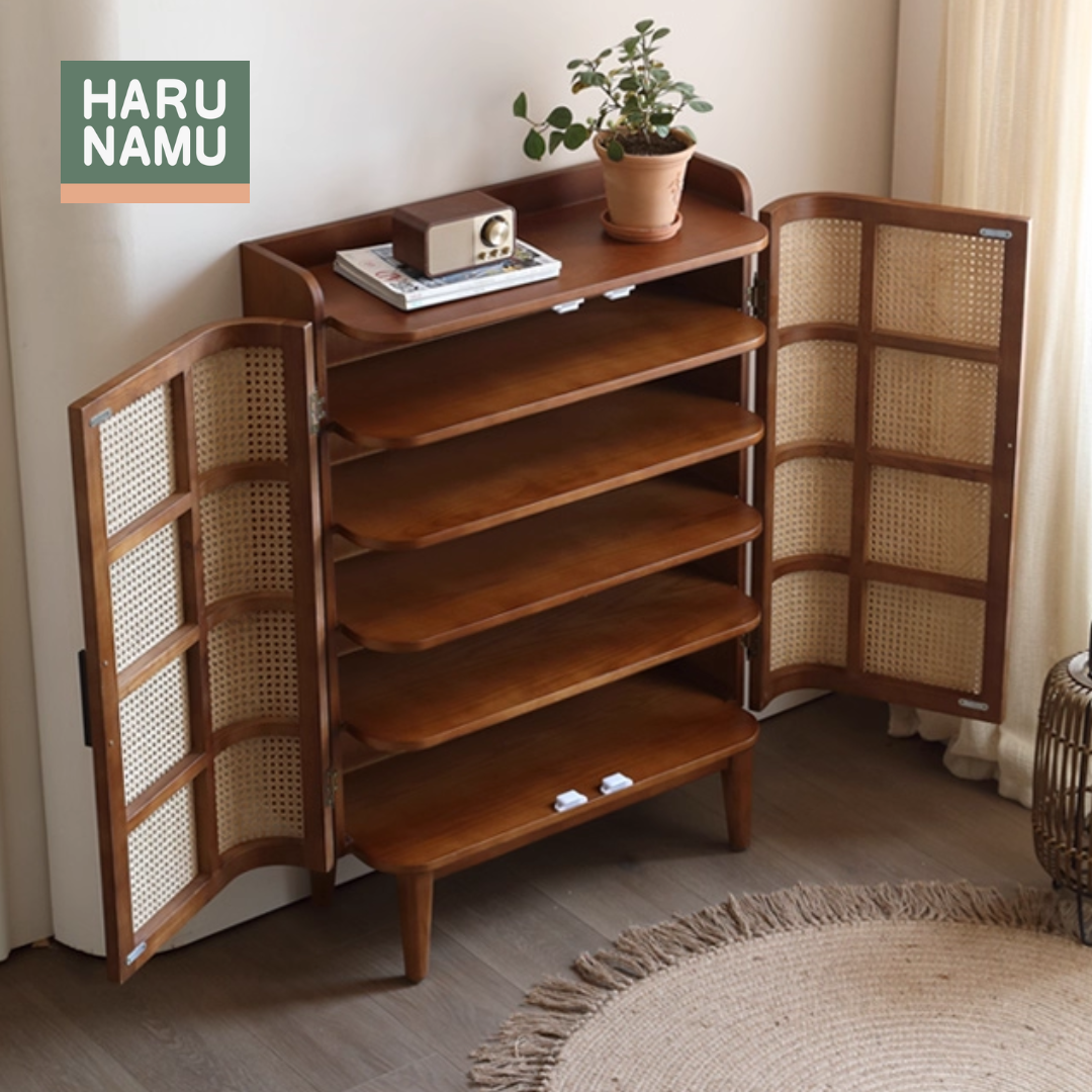 MIHIRO Solid Wood Rattan Shoe Cabinet