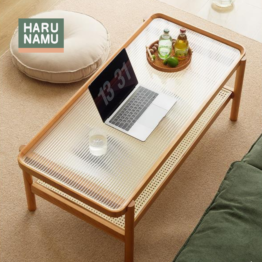 YORI Solid Wood Fluted Glass Coffee Table