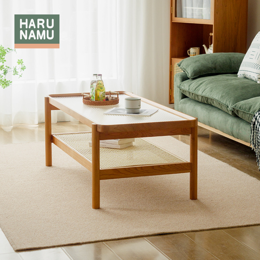 YORI Solid Wood Fluted Glass Coffee Table