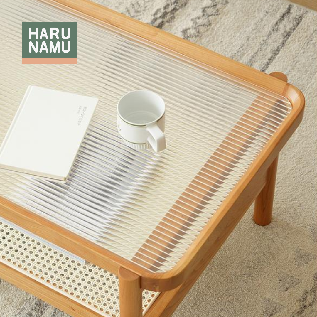 YORI Solid Wood Fluted Glass Coffee Table