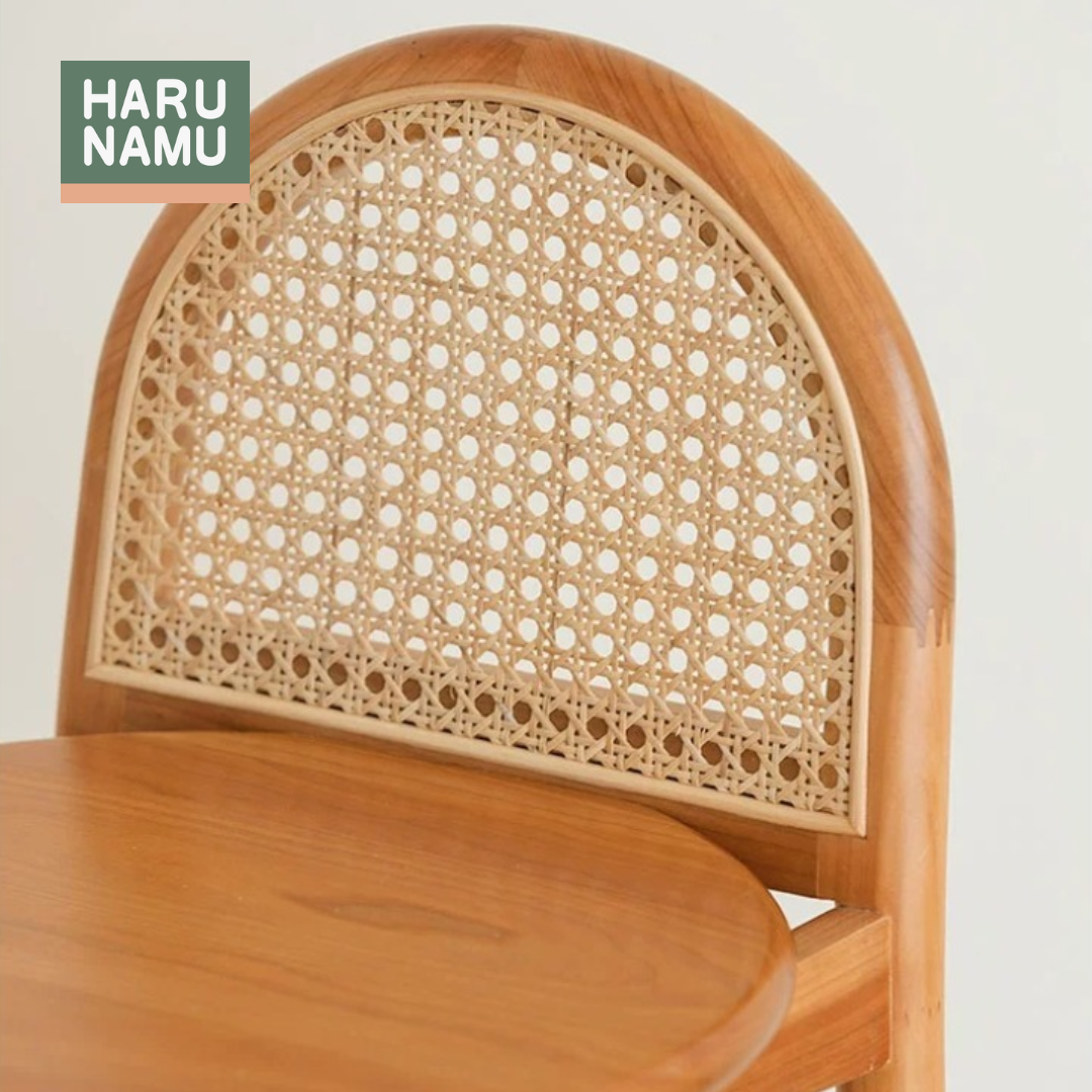 YUZUKI Solid Wood Rattan Bar Stool