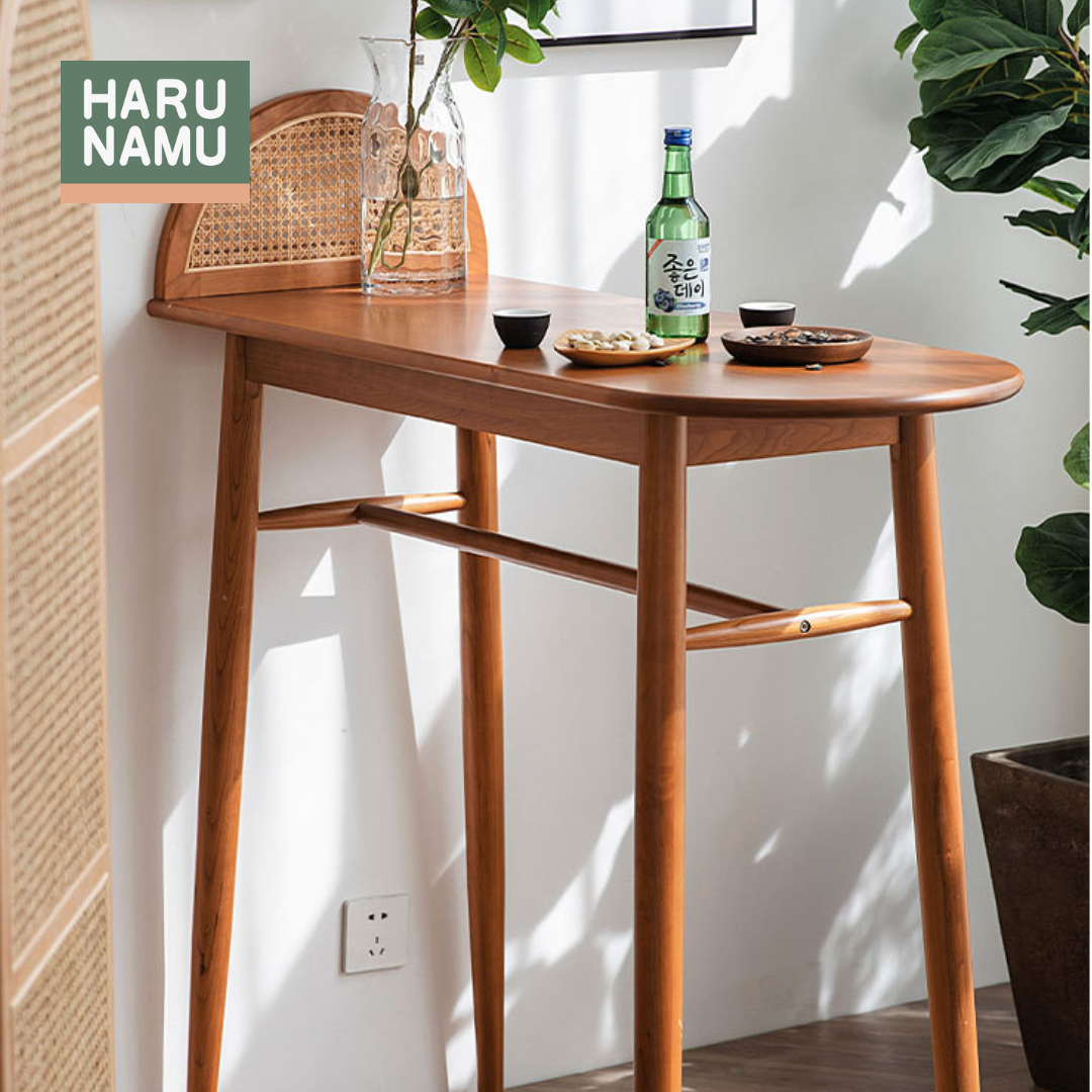 YUZUKI Solid Wood Rattan Bar Table
