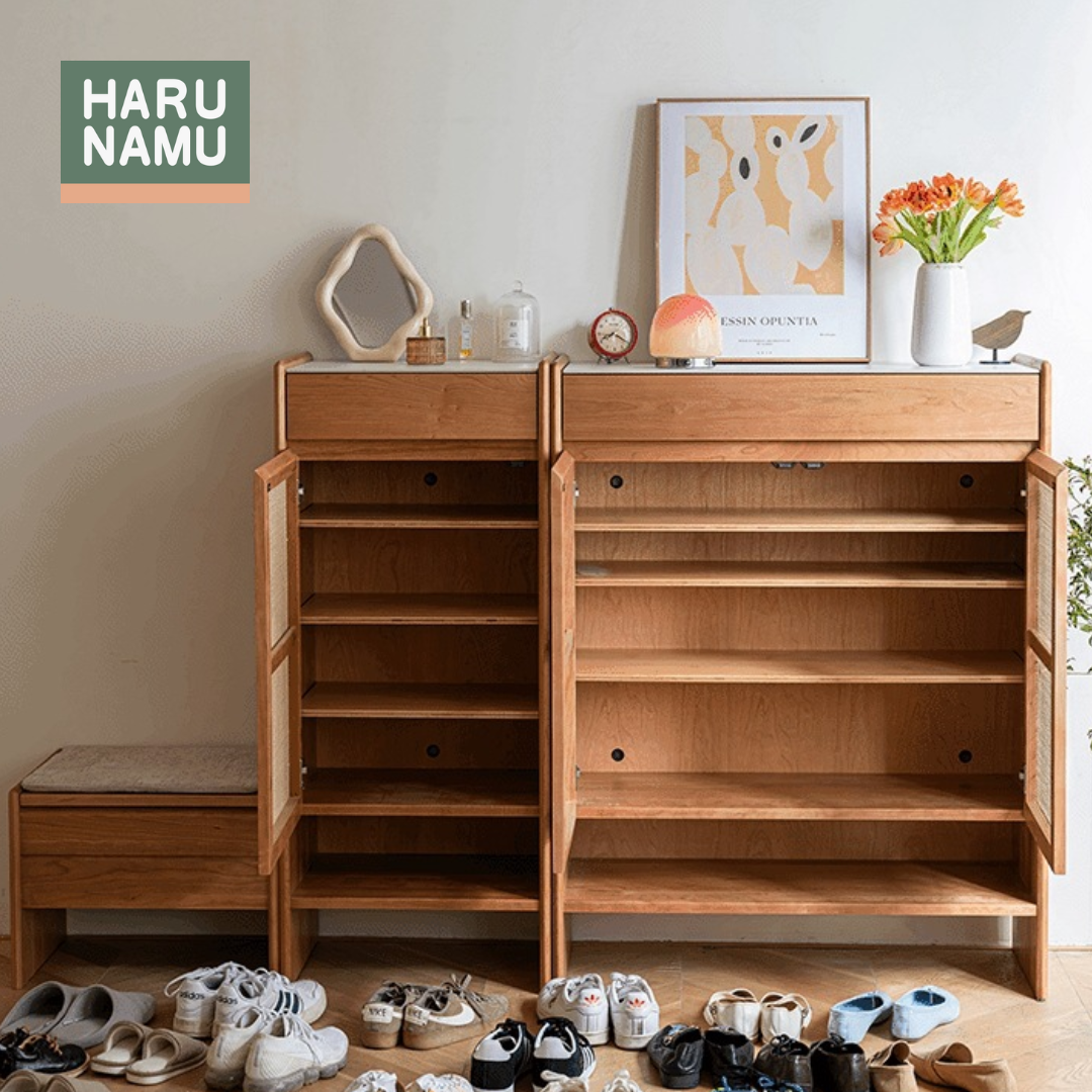 UTSUKUSHI Solid Wood Rattan Shoe Cabinet