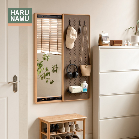 WAKUMI Solid Wood Sliding Pegboard Mirror