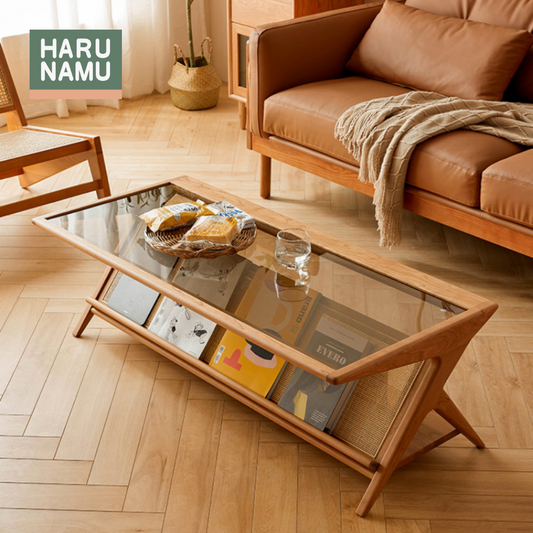MAMIKO Solid Wood Glass Coffee Table