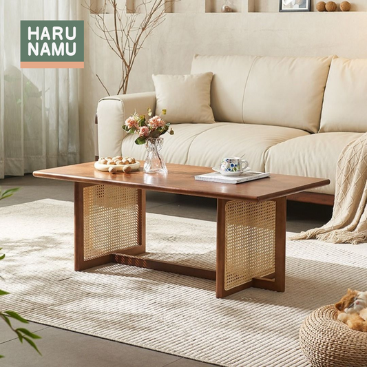 TAKAHIRO Solid Wood Rattan Coffee Table