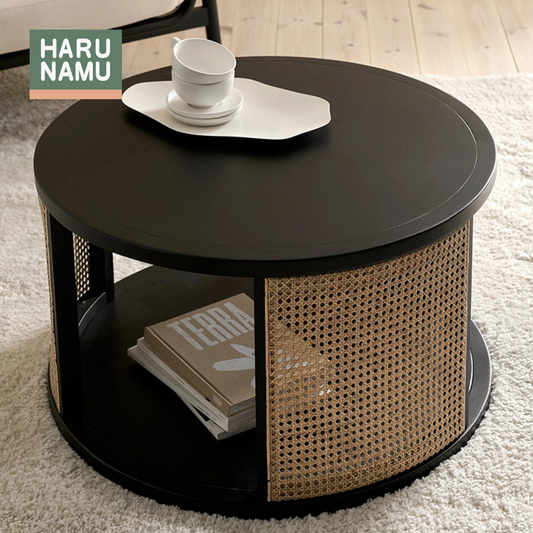 YUMEKO Round Rattan Solid Wood Coffee Table