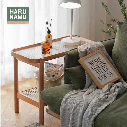 YORI Solid Wood Fluted Glass Side Table