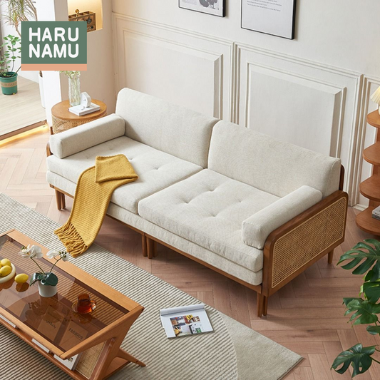 IKUHA Solid Wood Rattan Chaise Sofa