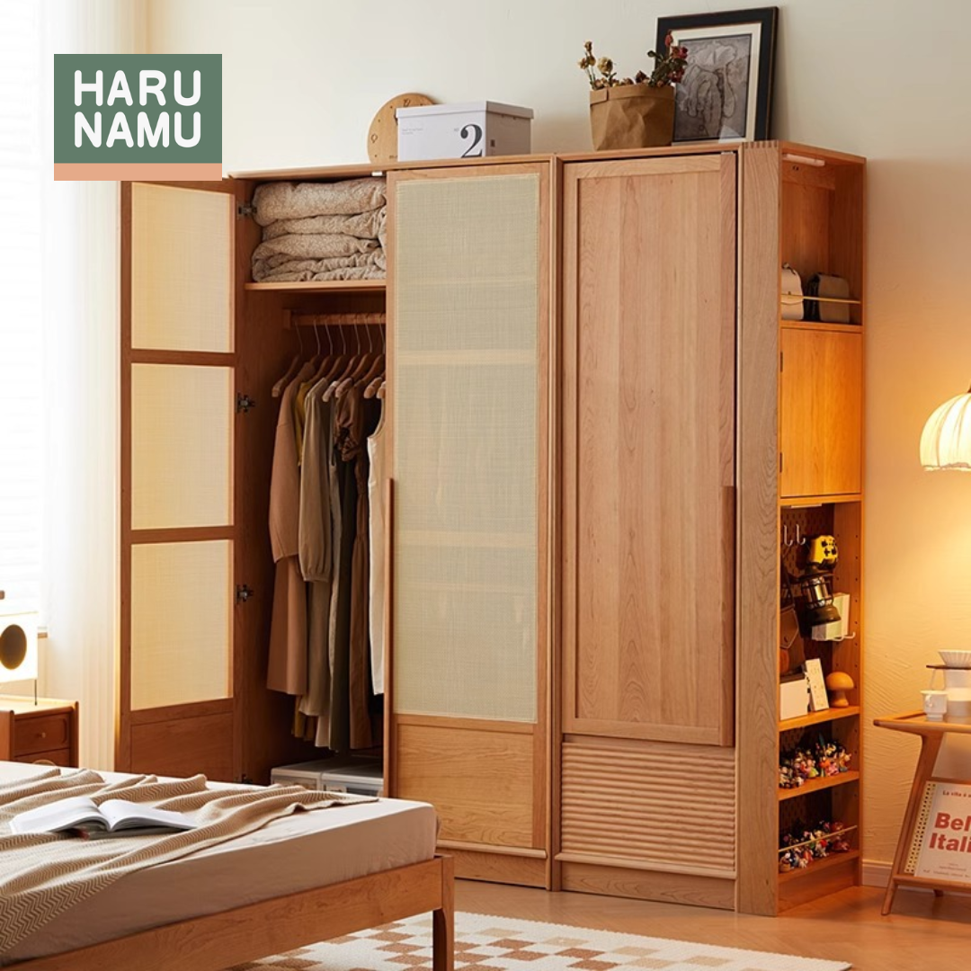 KATASHI Solid Wood Rattan Door Wardrobe