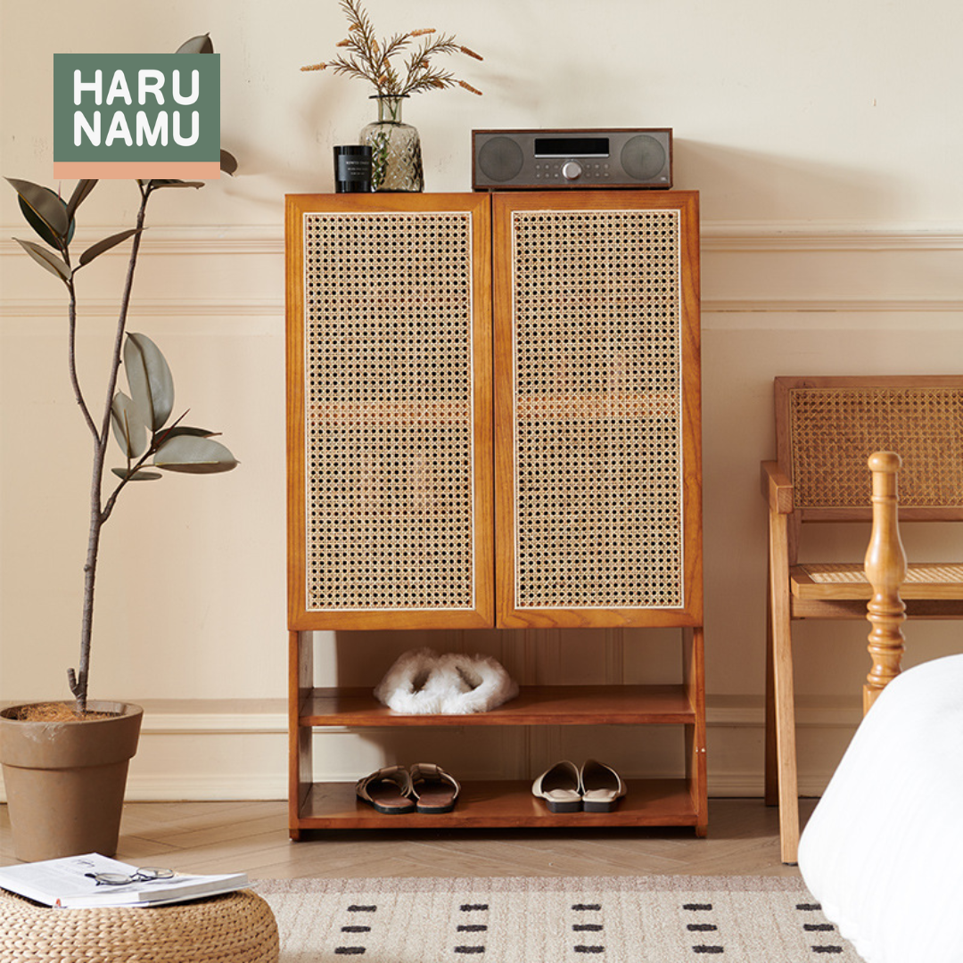 WAZUKI Rattan Solid Wood Shoe Cabinet