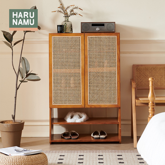 WAZUKI Rattan Solid Wood Shoe Cabinet