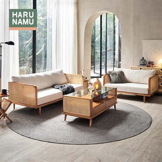 YUTAKA Solid Wood Rattan Sofa