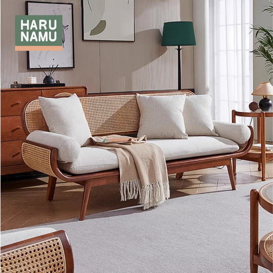 MANZOKU Solid Wood Rattan Sofa