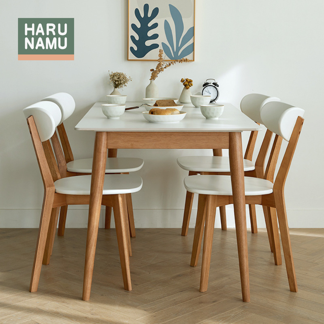 FURIKOMERU White Stone Solid Wood Dining Table