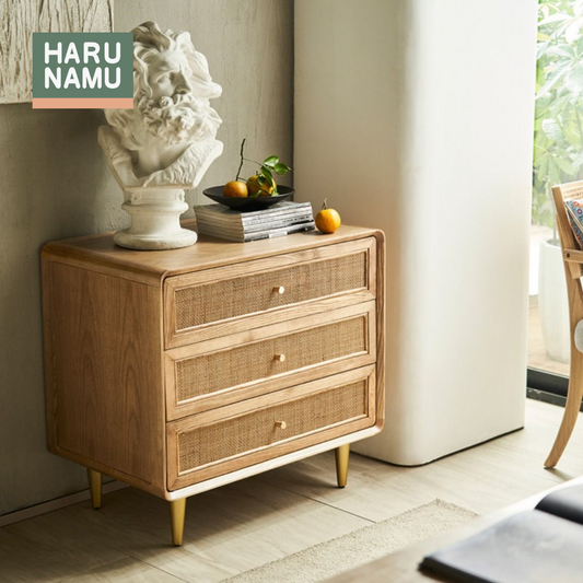 YUMA Solid Wood Rattan Chest of Drawers