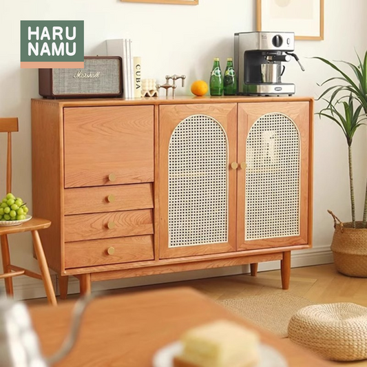 NAMIYA Solid Wood Rattan Sideboard Cabinet