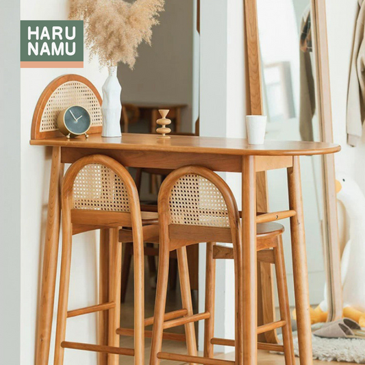 YUZUKI Solid Wood Rattan Bar Table