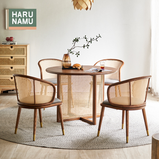 KIMORA Round Solid Wood Rattan Dining Table