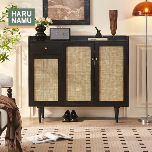 SEIYA Ebony Black Rattan Shoe Cabinet
