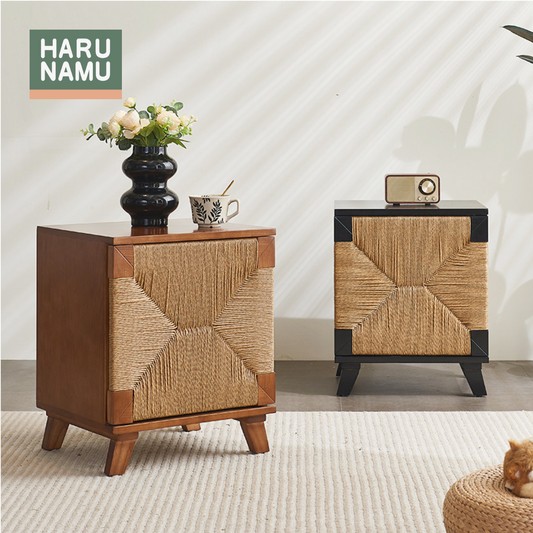 HIRARI Rattan Solid Wood Bedside Cabinet