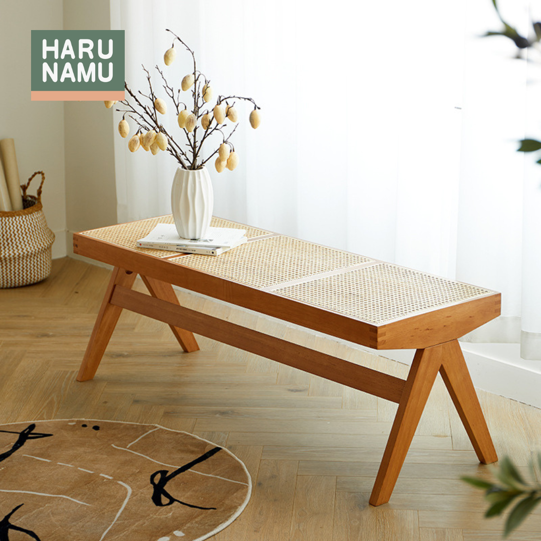 SHIZEN Solid Wood Rattan Bench