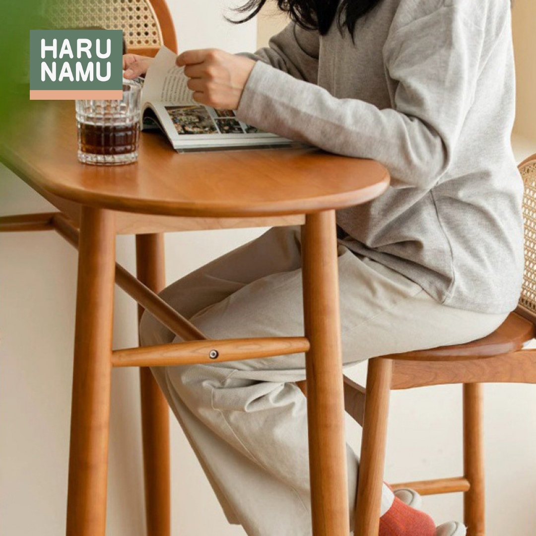 YUZUKI Solid Wood Rattan Bar Table