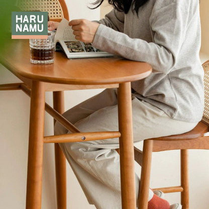 YUZUKI Solid Wood Rattan Bar Table