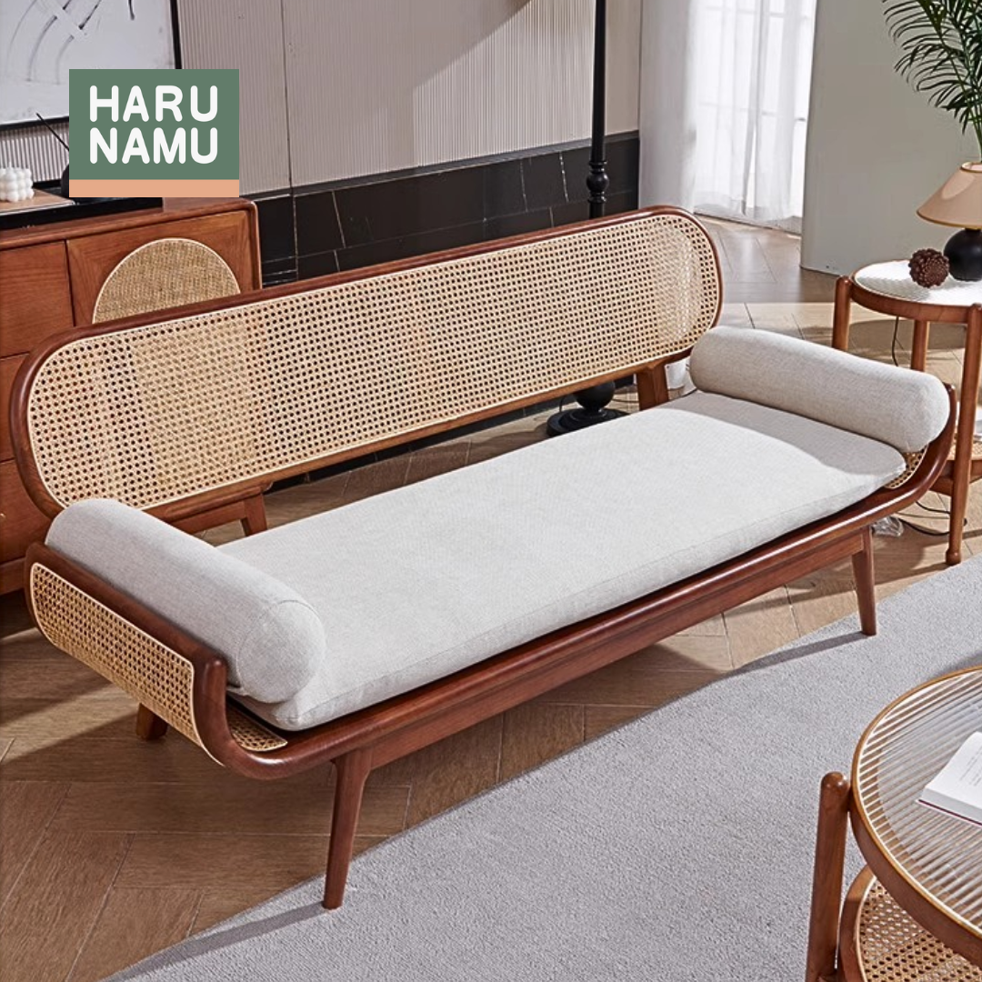 MANZOKU Solid Wood Rattan Sofa