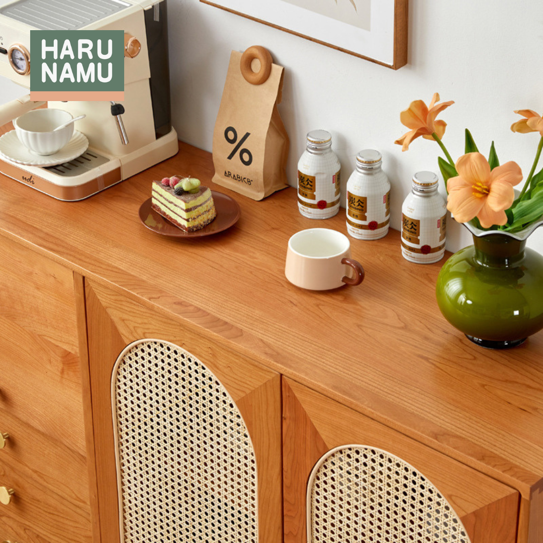 NAMIYA Solid Wood Rattan Sideboard Cabinet