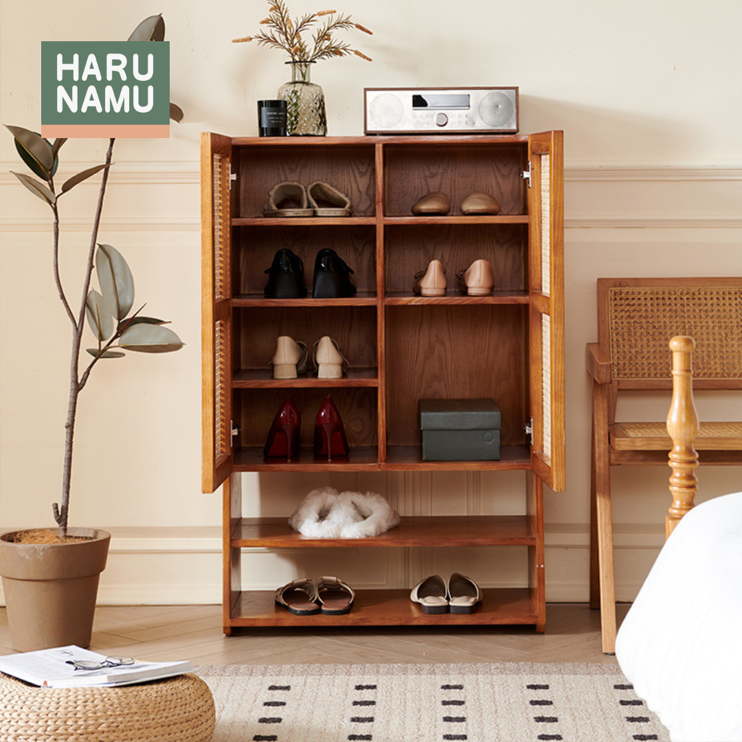 WAZUKI Rattan Solid Wood Shoe Cabinet