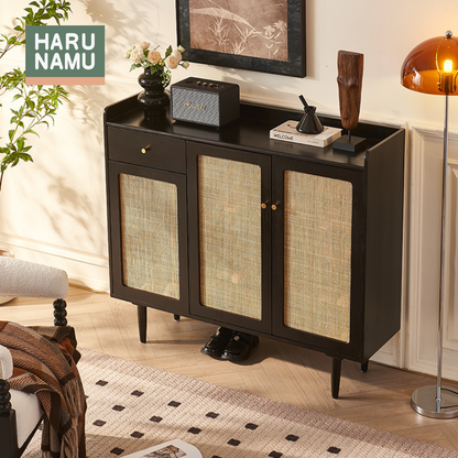 SEIYA Ebony Black Rattan Shoe Cabinet