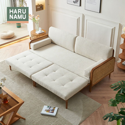 IKUHA Solid Wood Rattan Chaise Sofa