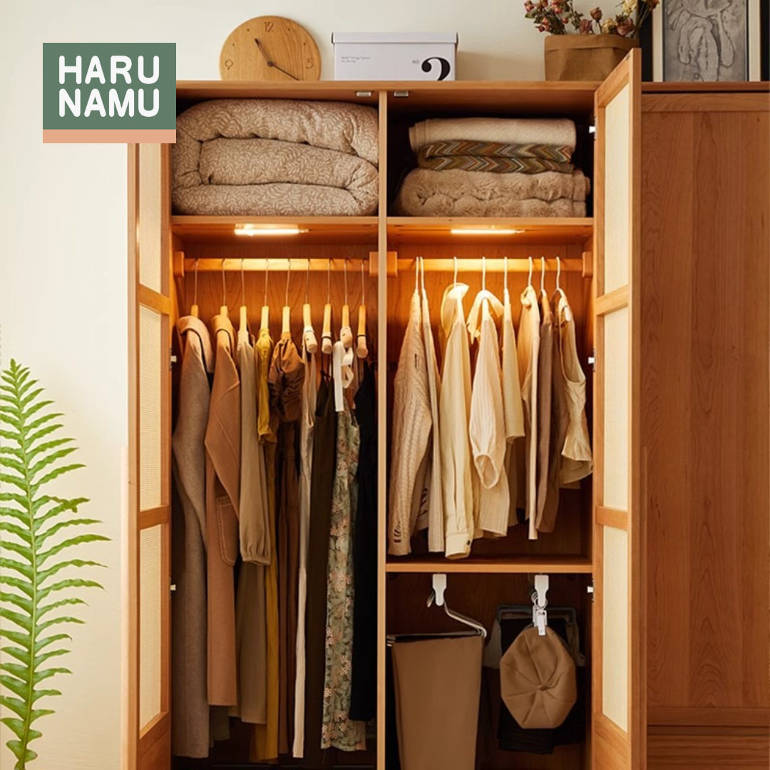 KATASHI Solid Wood Rattan Door Wardrobe