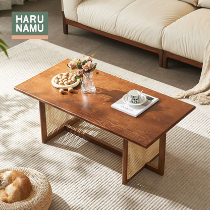 TAKAHIRO Solid Wood Rattan Coffee Table