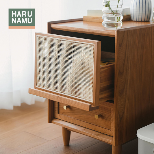 AYANE Solid Wood Rattan Beside Drawer